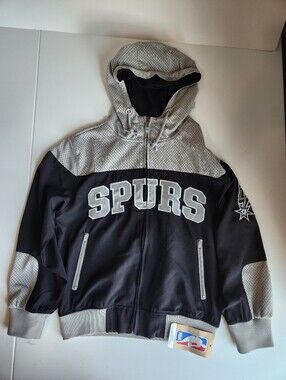 San Antonio Spurs Hooded Jacket Youth Small Black Full Zip Embroidered Logos NBA